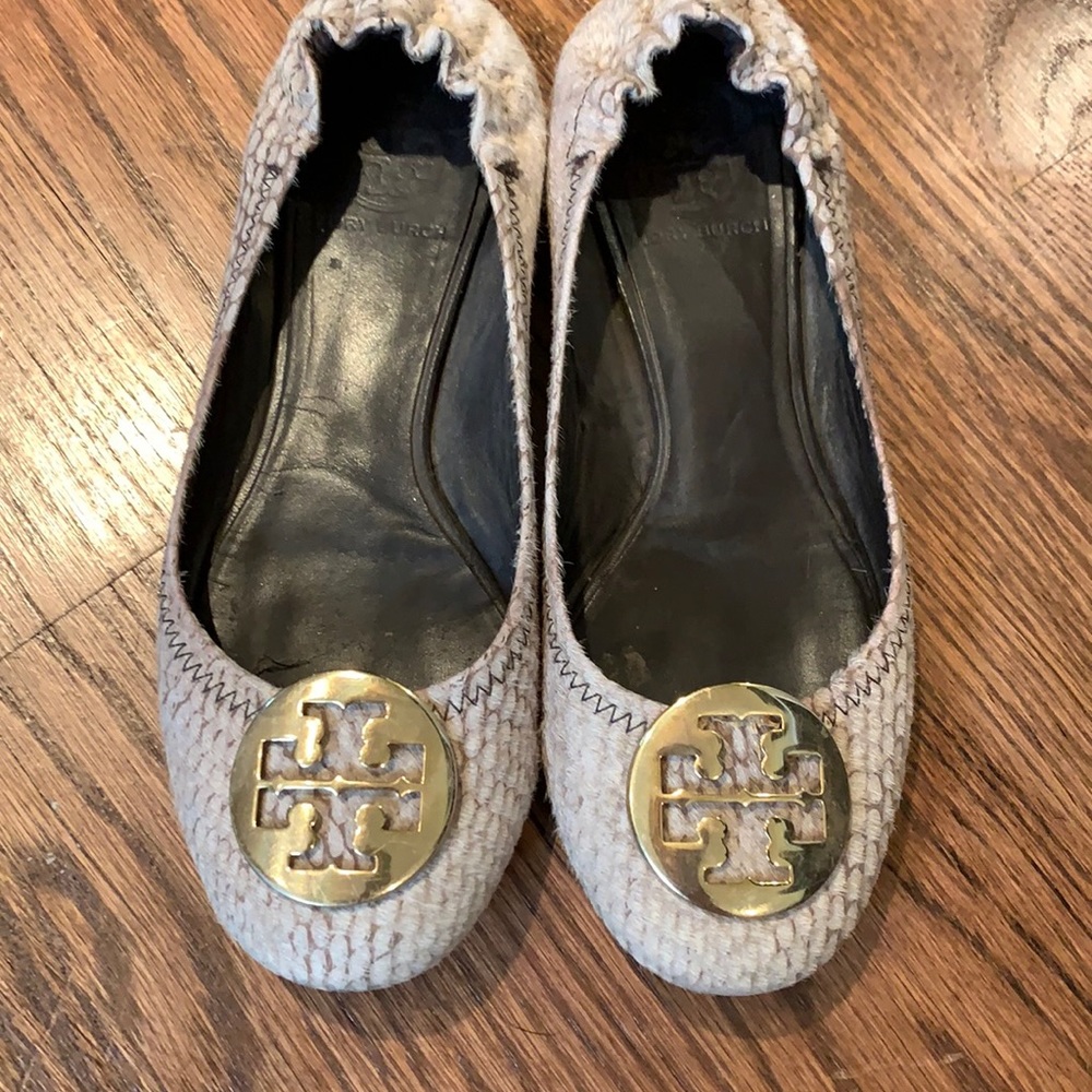 Tory Burch Reva Leather and Calf Hair Flats